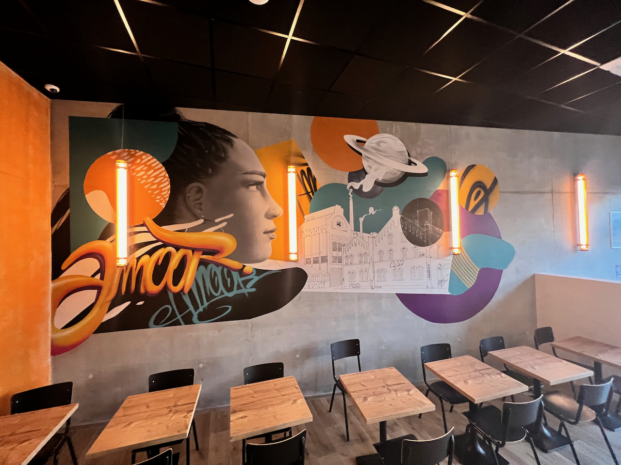 Décoration fresque graffiti street art urbain restaurant burger LPDM